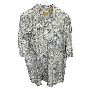 Jos A Bank Hawaiian Shirt Mens Large Gray Floral‎ Birds Tropical Vacation Silk
